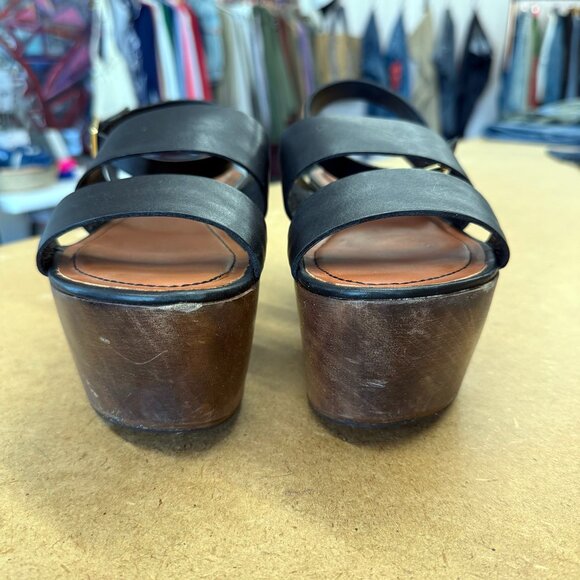 Elizabeth and James Black Wooden Platform Sandal with Ankle Strap, Size 9 - Picture 6 of 7